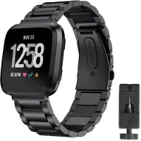 CaseOnline Rannekoru ruostumatonta terästä Fitbit Versa / Versa Lite - musta