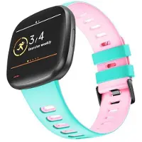 CaseOnline Twin Sport Rannekoru Armband Fitbit Sense - Minttu/vaaleanpunainen