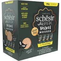 Schesir sekapakkaus: 12x 80g After Dark Velvet Mousse mix-pakkaus (4 makua) märkäruokaa kissoille
