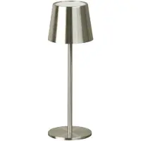 FH Lighting LED-akku-pöytälamppu Roxi, nikkelivärinen, metalli, IP54, himmennin himmennettävä, Alumiini/harmaa/sinkki, Olohuone/ruokailutila, Metalli, Moderni
