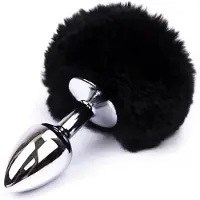 Afterdark Black Faux Fur Rabbit Tail Stainless Plug S