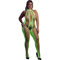 Ouch! - UV-valossa hohtava catsuit, vihreä, Plus Size, joutava, seksikäs, monikäyttöin