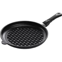 AMT BBQ-grillipannu 32 x 4cm, irrotettava varsi, alumiinivalu, paksuus 9-10mm, tarttumaton Lotan-pinnoite, uuninkestävä kahva (240*C asti)