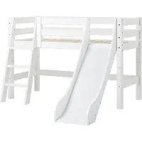 Hoppekids ECO Luxury puolikorkea sänky 70x160cm liukumäellä ja kaltevilla portailla White