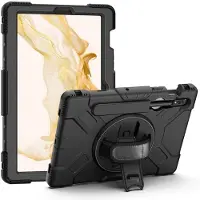 SKALO Samsung Tab S8 Extra Shock Resistant Armor Rengas kuori olkahihnalla - Musta