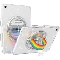 SKALO iPad 10.2 Armor Rainbow Glitter Kahva/Tripod Suojakuori - Valkoinen