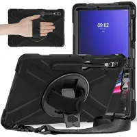 SKALO Samsung Tab S9+/S9 FE+ Extra Shock Resistant Armor Handle Kuori Olkahihnalla - Musta