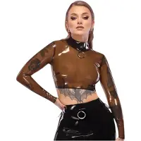 Late-X Latex Crop Top With Long Sleeves