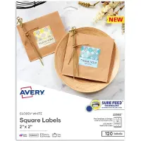 Avery Printable Tyhjt Nelimiset Tarrat 2" x 2" Kiiltv valkoinen 120 mukautettavat tarrat (22565)