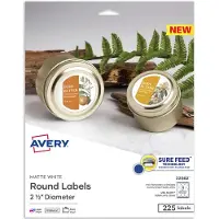 Avery Tulostettavat Tyhj t Py re t Tarrat, Halkaisija 2,5" Mattavalkoiset 225 Mukautettavaa Tarraa (22562)
