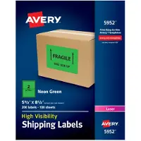 Avery 5952 Neon-l hetystarra Laser 5 1/2 x 8 1/2 neonvihre 200/laatikko