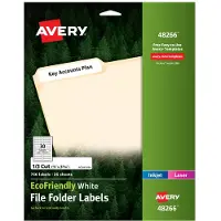 Avery EcoFriendly kierrätettyjen tiedostokansioiden tarrat 2/3" x 3-7/16" Valkoinen pysyvä tarratarra 750 tulostettavat tarrat (48266)