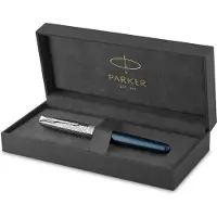 Parker Sonnet Fountain Pen | Premium Metal and Blue Satin Finish with Chrome Trim | Fine 18k Gold Nib with Black Ink Cartridge | Gift Box