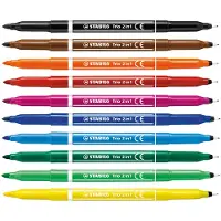 Stabilo Trio 2 in 1 - Felt-tip pen and fineliner in one - Set of 10 pieces