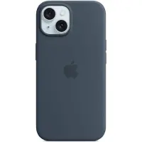Apple iPhone 15 silikonikuori MagSafella, myrskynsininen