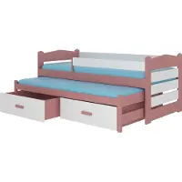 ADRK Furniture Tiarro Lastensänky 90x200 cm sivusuojalla vaaleanpunainen/valkoinen