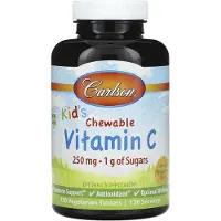 Carlson Labs Lasten purutabletit C-vitamiinilla, 250 mg luonnollinen mandariini - 120 kasvissyöjätablettia