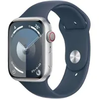Apple Watch Series 9 GPS + Cellular 45 mm hopea alumiinikuori, Myrskynsininen urheiluranneke - M/L