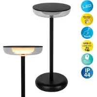 Näve LED ladattava terassivalaisin Pasi musta korkeus 26cm metalli touch Pasi, himmennettävä, Musta, Olohuone/ruokailutila, Metalli, Moderni