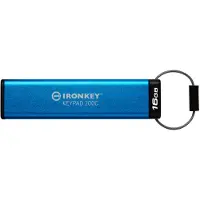 Kingston 16GB IronKey Keypad 200C, laitesalattu 3.2 Gen1 USB-C -muistitikku, PIN-näppäimistöllä, sininen