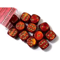 Chessex Dice Set 12x16mm, Scarab Scarlet with Gold Pips