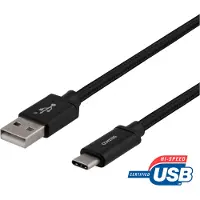 Deltaco – USB-A - USB-C-kaapeli, 1m, USB 2.0, punottu, musta (USBC-1132M)