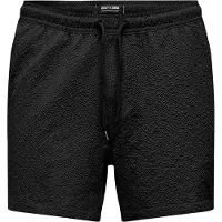 Only & Sons Onsted Life Solid Seersucker Swim Noos - Black - XL