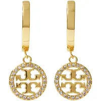 Tory Burch Icon Pavé Huggie Hoop Earrings - Gold - ONE SIZE