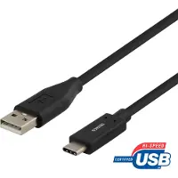 Deltaco – USB 2.0 -kaapeli, Type A - Type C uros, 1,5m, musta (USBC-1005)