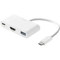 Deltaco – Sovitin USB-C - HDMI/USB-A, 4K 30Hz, USB-C PD 3.0 100W, valk. (USBC-HDMI23)