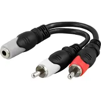 Deltaco – Multimediasovitin, 3,5mm naaras - 2xRCA uros, 10cm (AA-6A)