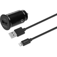 Deltaco – USB car charger, 1x USB-A 2.4 A, 1 m Lightning cable, black (USB-CAR130)