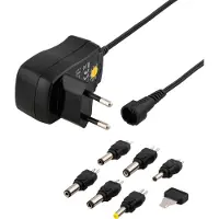 Deltaco switchable power supply 100-240 V, 3-12 V, 600 mAh, 6 tips
