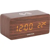 Karlsson Alarm Clock Block W. Phone Charger Led Dark Wood Veneer, White Led - Brown - W7.1CM