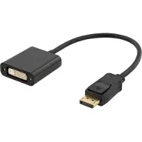 Deltaco DisplayPort - DVI-D Single Link sovitin, 20-pin uros - 24+1-pin naaras, 0,17m, musta