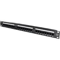 Deltaco 19" kytkentäpaneeli, 24xRJ45, Cat6a, UTP, 1U, 10Gbps, musta