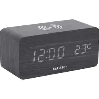 Karlsson Alarm Clock Block W. Phone Charger Led Black Veneer, White Led - Black - 7.5X15X7CM