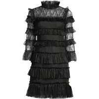 Malina Carmine Frill Lace Mini Dress - Black - S