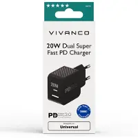 Vivanco Nopea USB-C PD + USB-A 20 W Kotilaturi