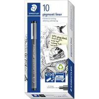 Staedtler Pigment Liner 308, Musta, Musta, Harmaa, 0,3 mm, Hienojakoinen, Pyöreä, Väriainepohjainen muste (308 03-9)