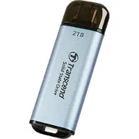 Transcend ESD300C 512 Gt USB-C -ulkoinen SSD, kannettava, laitteistosalaus, pelikäyttöön, sininen