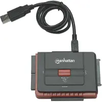 Manhattan USB-A to SATA/IDE Adapter Cable, 3-in-1 with One-Touch Backup, Male to Male, 1.5m, 480 Mbps (USB 2.0), Hi-Speed USB, Black, Three Year Warranty, Blister (179195)