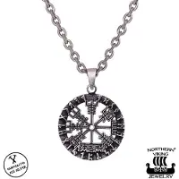 Northern Viking Jewelry Vegvisir Riimukiekko hopeariipus NVJ-H-RS040