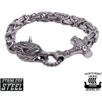Northern Viking Jewelry Byzantine Thor's Hammer Wolf Head rannekoru NVJRA016