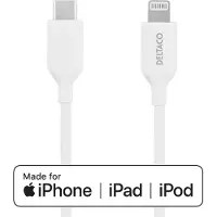 Deltaco laddkabel USB-C till Lightning, 2m, vit, IPLH-452