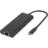 Deltaco USB-C docking station, single, 1x HDMI, 3x USB-A, RJ45