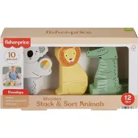 Fisher-Price Wooden Stack & Sort Animals -lelu vauvoille ja taaperoille, 10 puista osaa, 1 vuosi/vuosia, Puu, Monivärinen