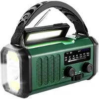 Lippa FM-hätäradio käsikahvalla, aurinkopaneelilla, kompassilla ja 10000mAh-virtapankilla - vihreä
