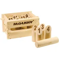 Tactic Original Mölkky pihapeli puulaatikossa koivukapuloilla