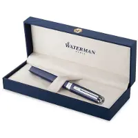 Waterman Exception Fountain Pen Blue Lacquer with Palladium trim 18K Gold Fine Nib Blue Ink Gift Box